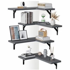 Modern Gray Corner Floating Wall Shelves
Set of 4